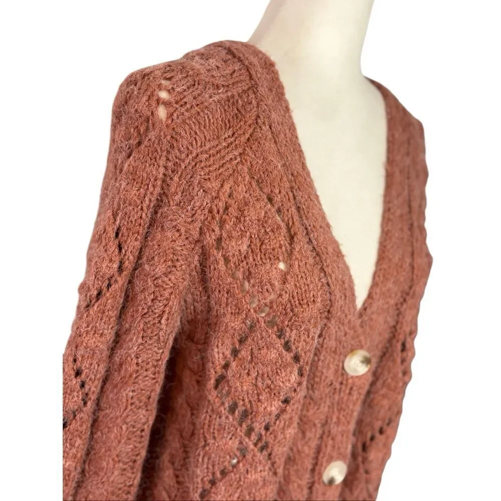 She + Sky mauve chunky knit v-neck cardigan - M